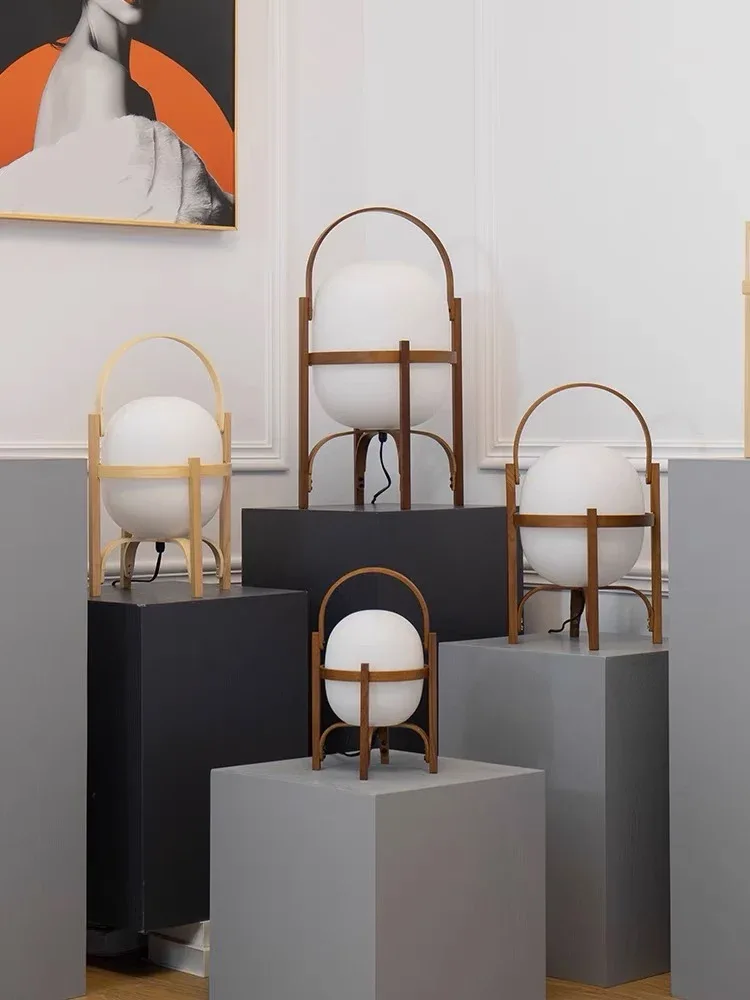 Minimalist Wood and Glass Lantern Table Lamp