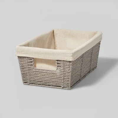 Gray Rectangular Woven Storage Basket