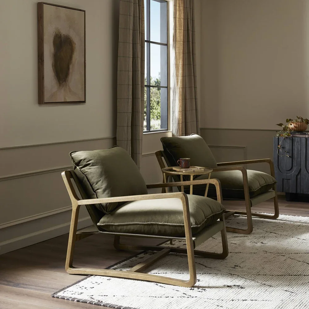 Four Hands Ace Green Suede Wood Accent Chair