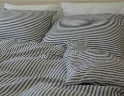 Gray and White Striped Linen Pillow Sham
