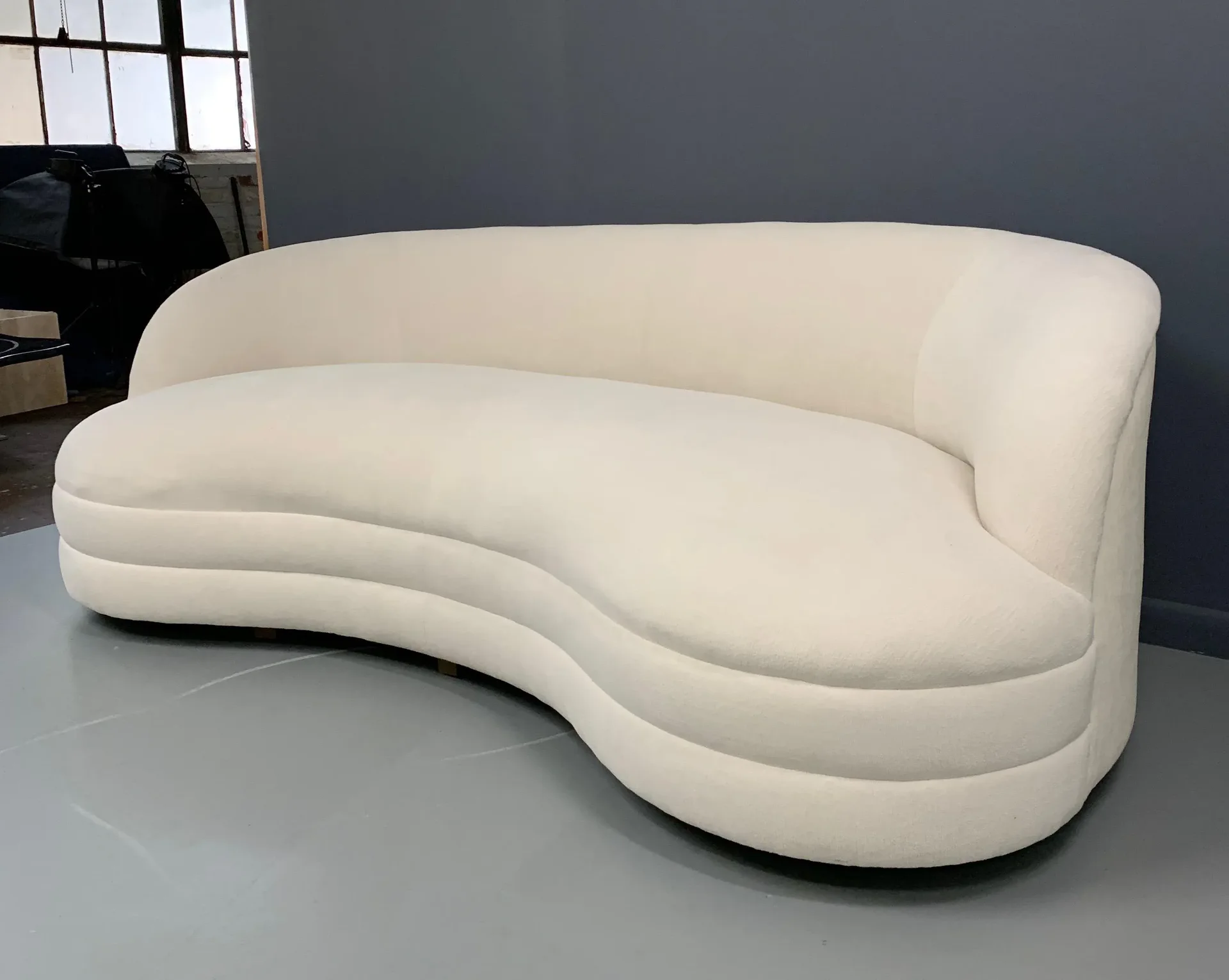 Cream Textured Velvet Curved Sofa