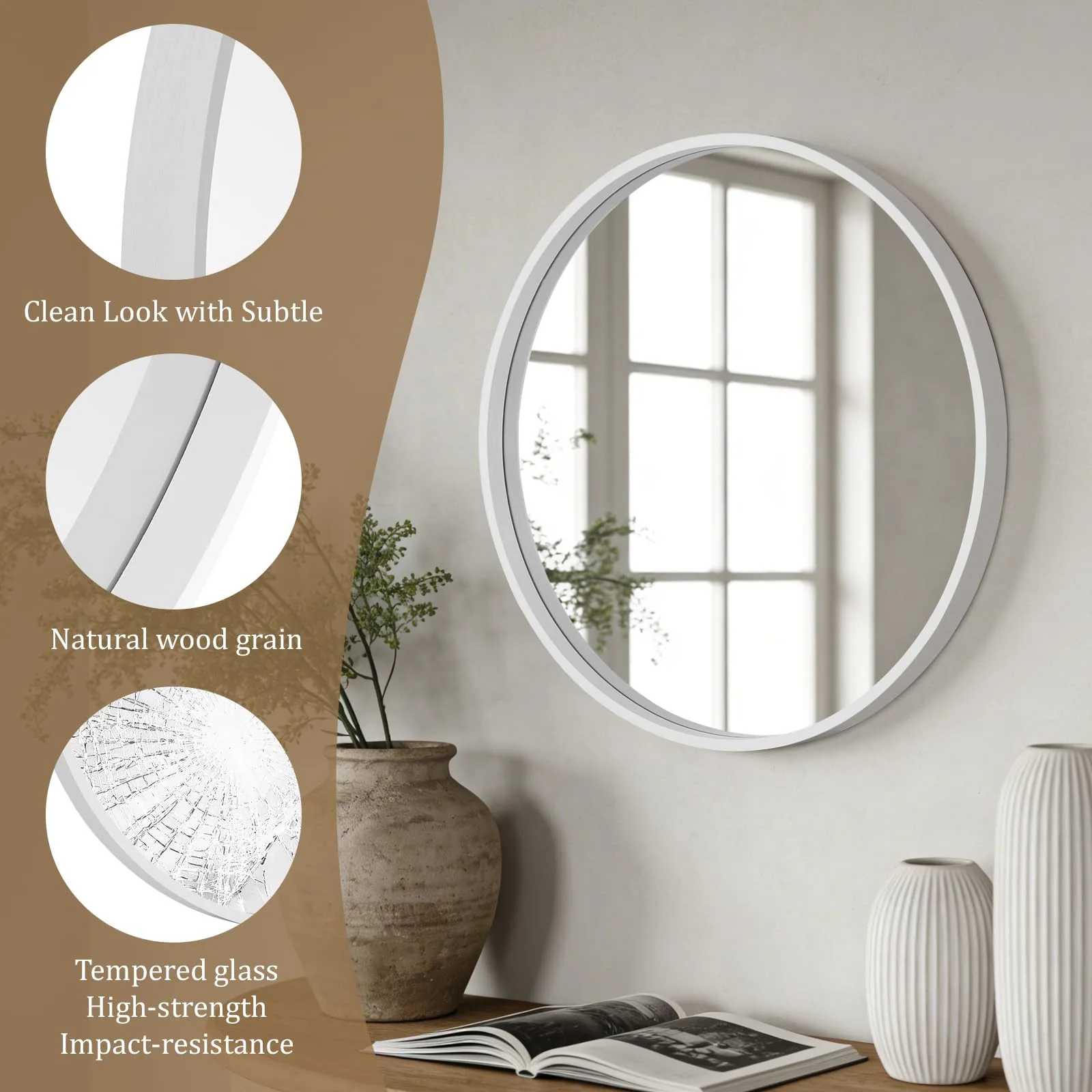 White Round Wall Mirror