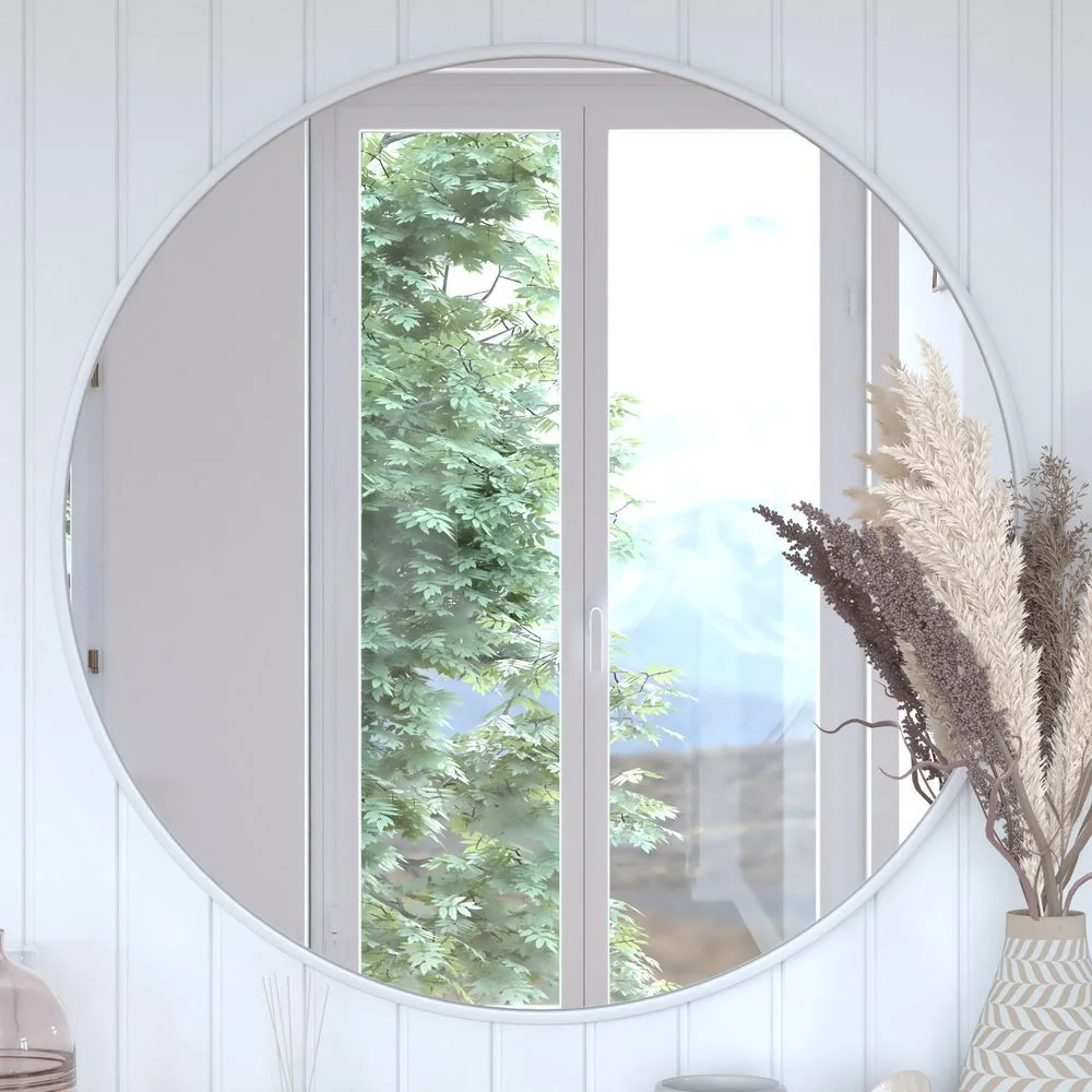 Julianne Minimalist Silver Metal Round Wall Mirror