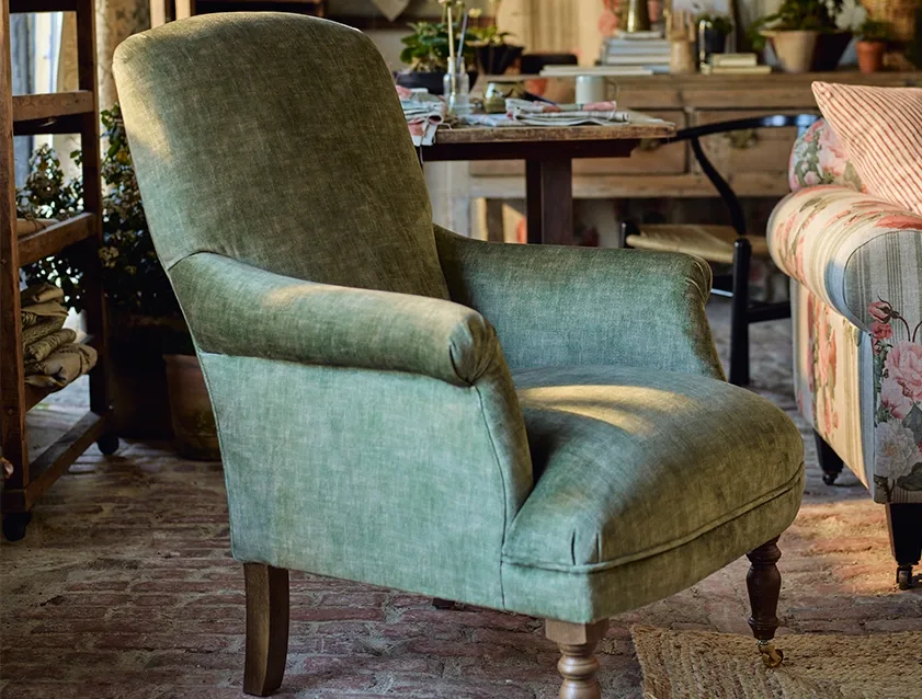 Snape Green Velvet Upholstered Armchair