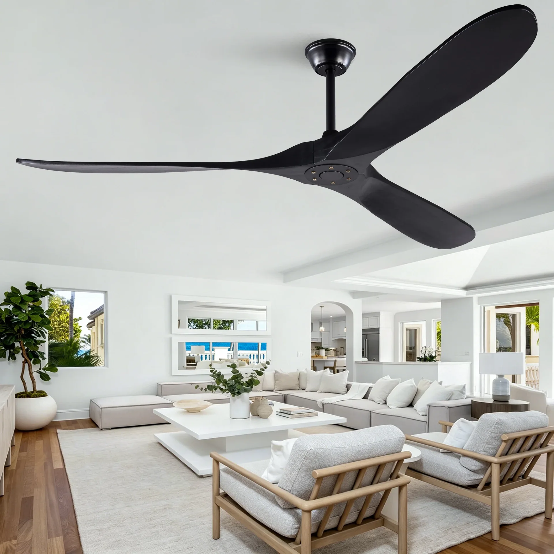 Matte Black Solid Wood Ceiling Fan