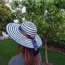 Blue and Natural Woven Sun Hat
