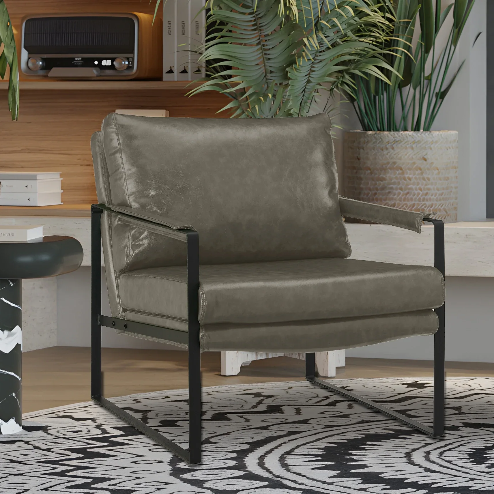 Art Leon Green Leather Accent Chair