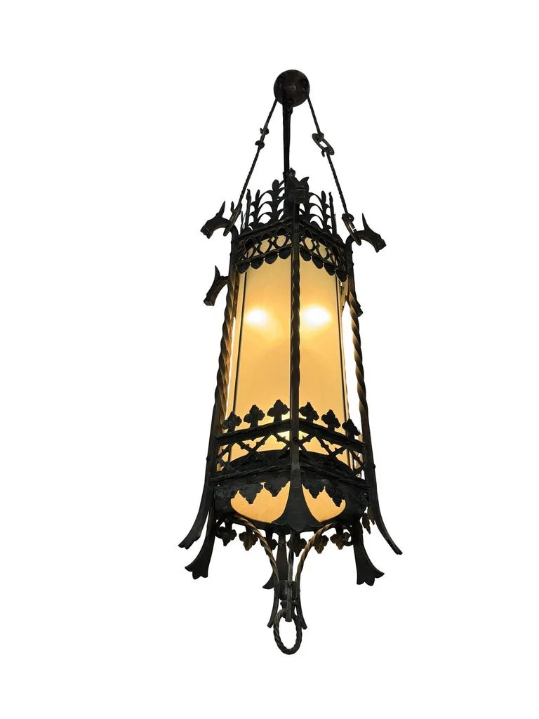 Gothic Revival Iron and Glass Pendant Lantern