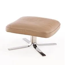 Minotti Blake Tan Leather Swivel Ottoman