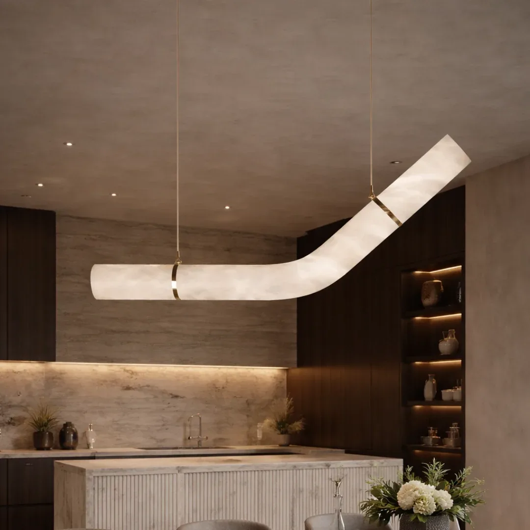 V-Curve Linear Alabaster Pendant Light
