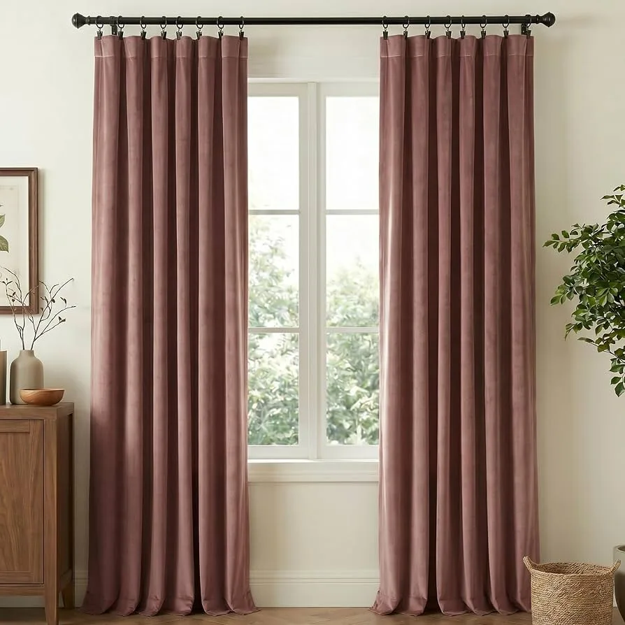 Dusty Rose Solid Pink Velvet Curtain Panel