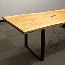 Natural Wood and Metal Dining Table