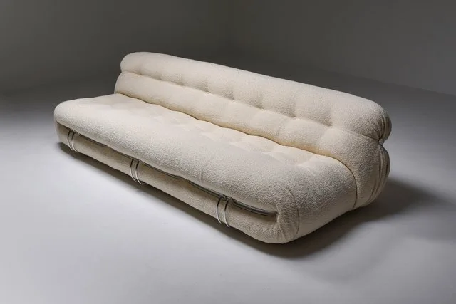 Cream Boucle Tufted Sofa