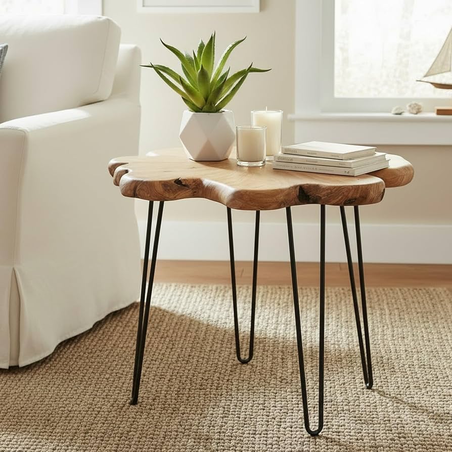 WELLAND Natural Wood Live Edge Side Table
