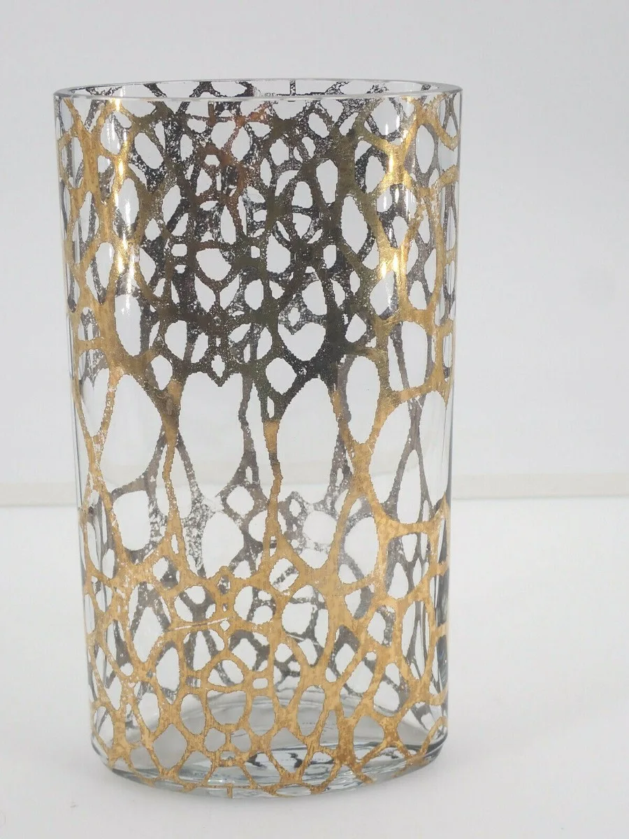 Caixa Catalunya Barcelona Gold Leaf Design Glass Vase