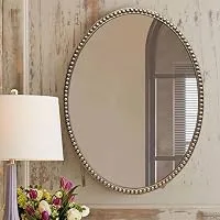 Brushed Gold Beaded Oval Mirror