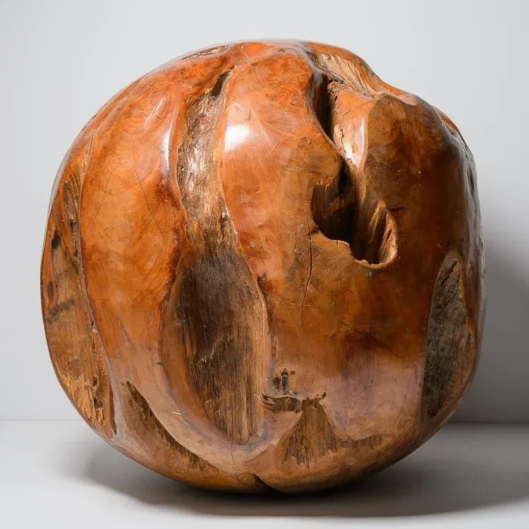 Polished Wood Sphere Sculpture