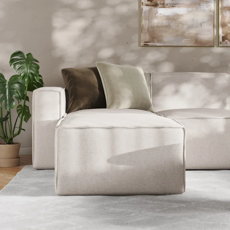 Minimalist Cream Fabric Modular Sectional Sofa