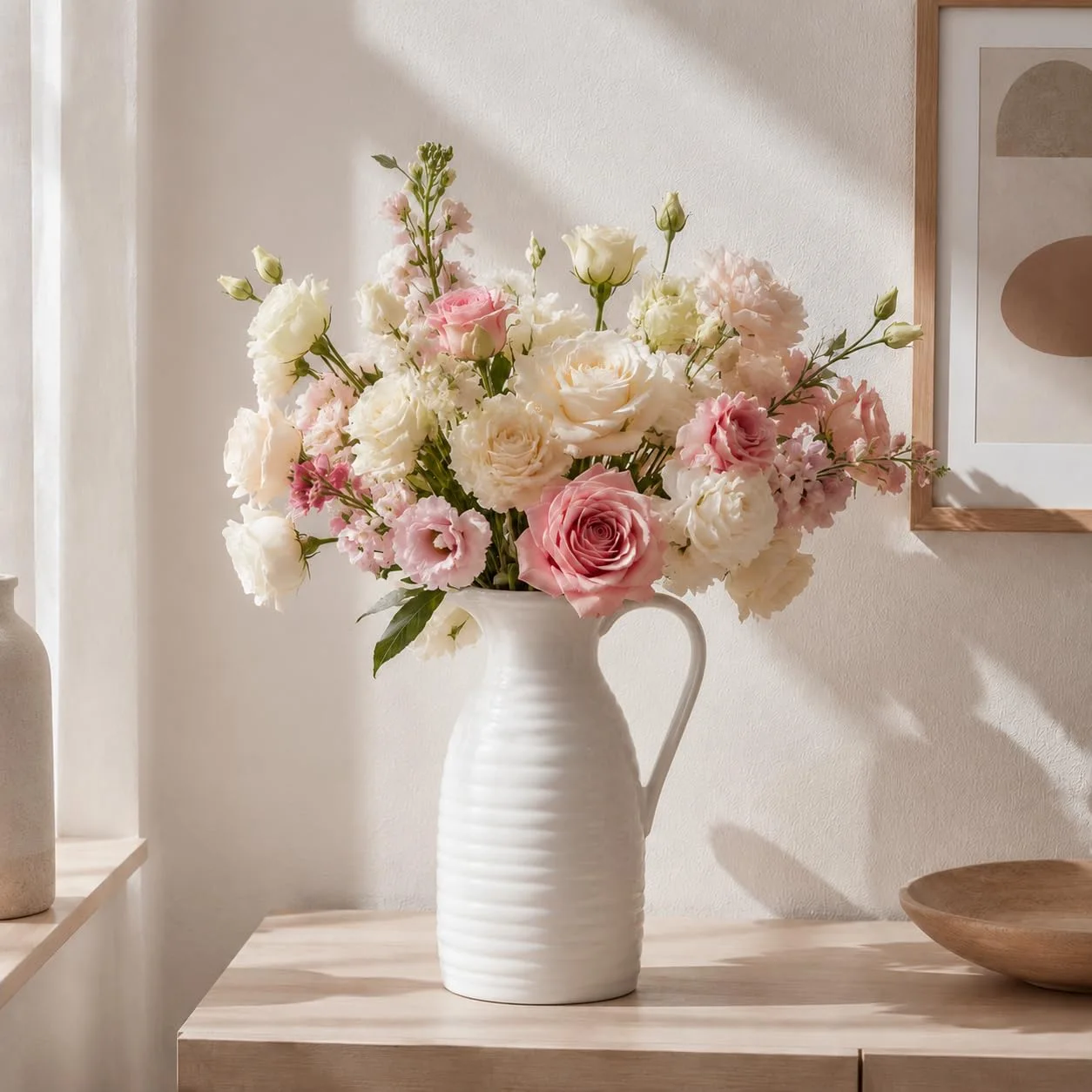 Ribbed Ceramic Pitcher Vase