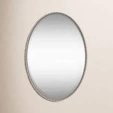 Henning Distressed Silver Beaded Oval Mirror