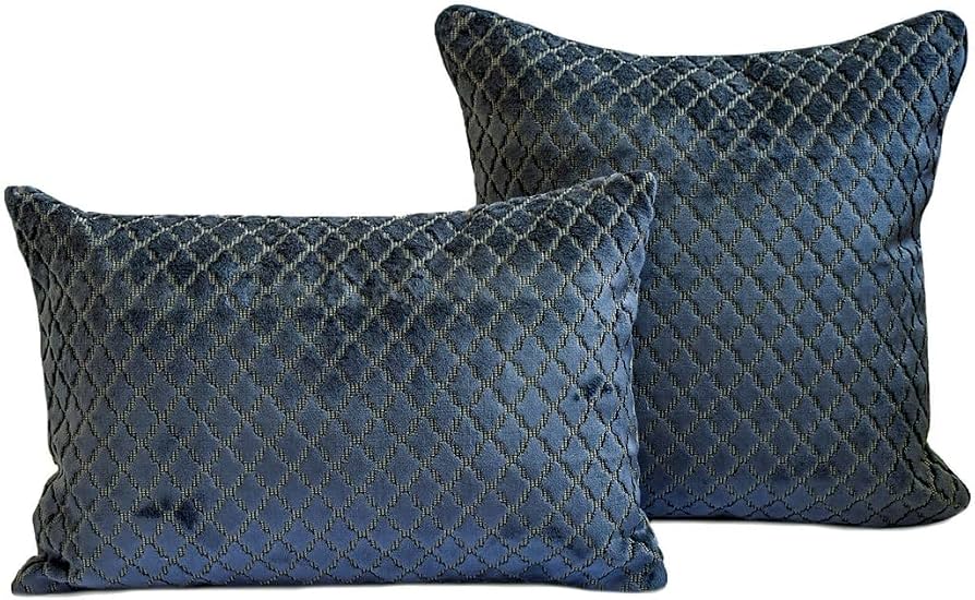 Navy Blue Geometric Velvet Throw Pillow