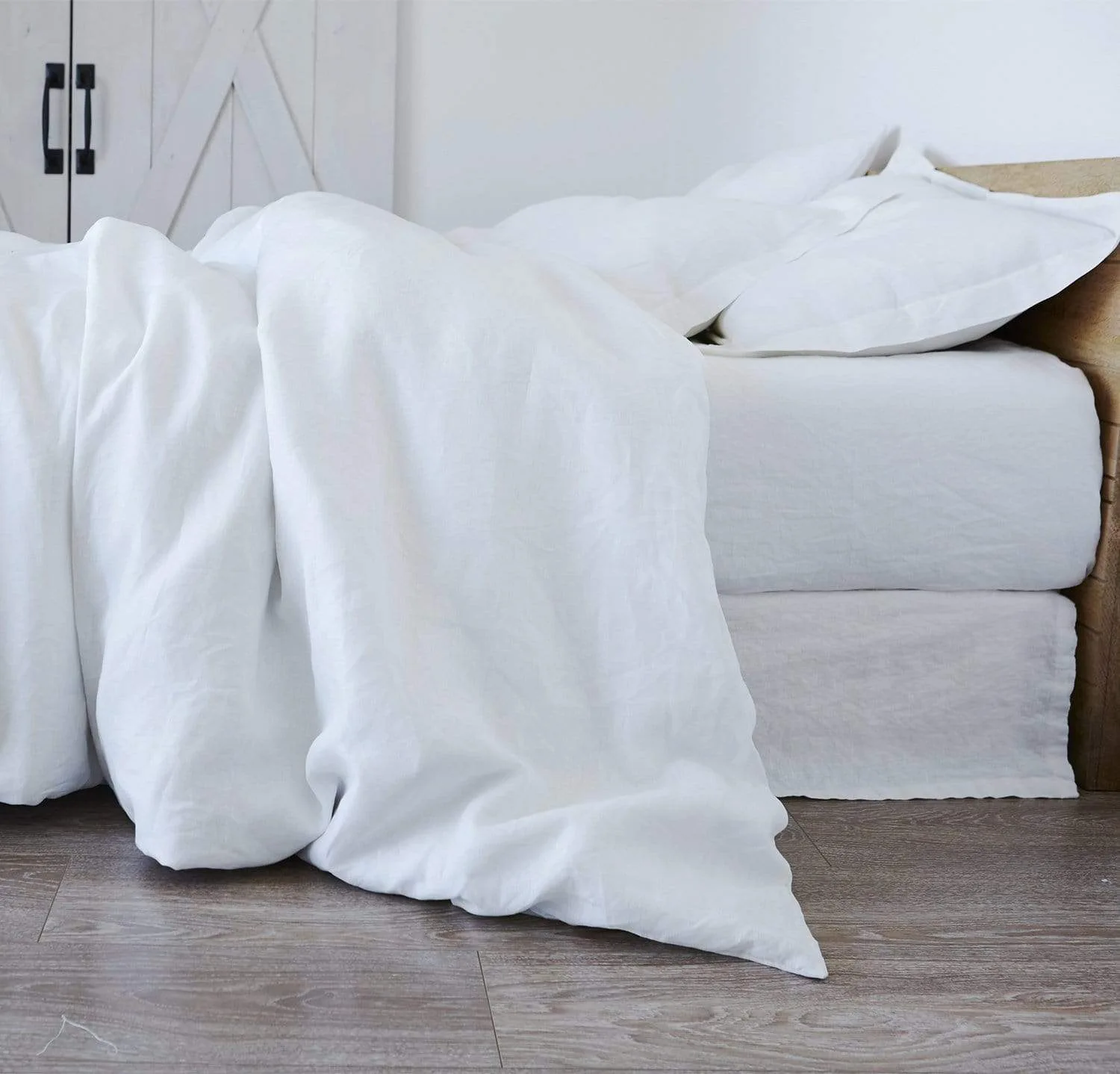 Rough Linen Solid White Linen Duvet Bedding Set