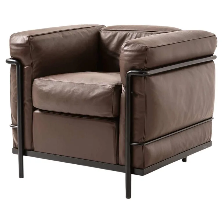 Brown Leather and Metal Armchair