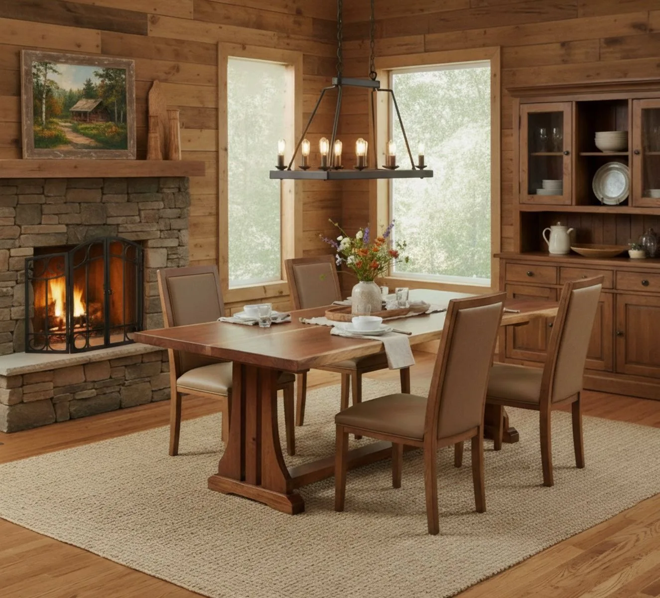 Live Edge Natural Wood Trestle Dining Table