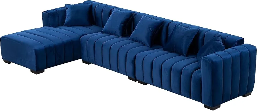 Blue Velvet Channel Tufted Modular Sofa
