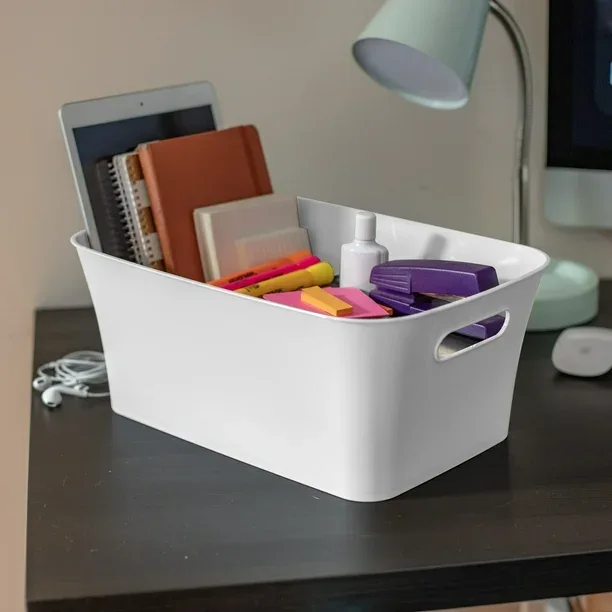 Minimalist White Plastic Storage Bin