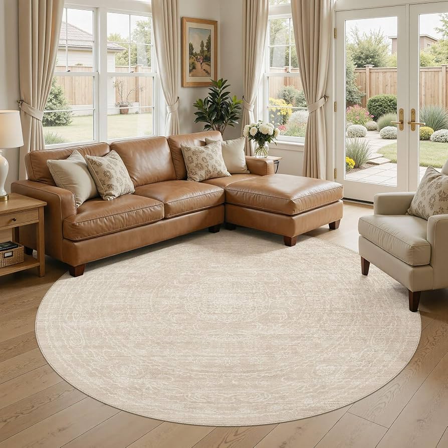 Beige Round Area Rug