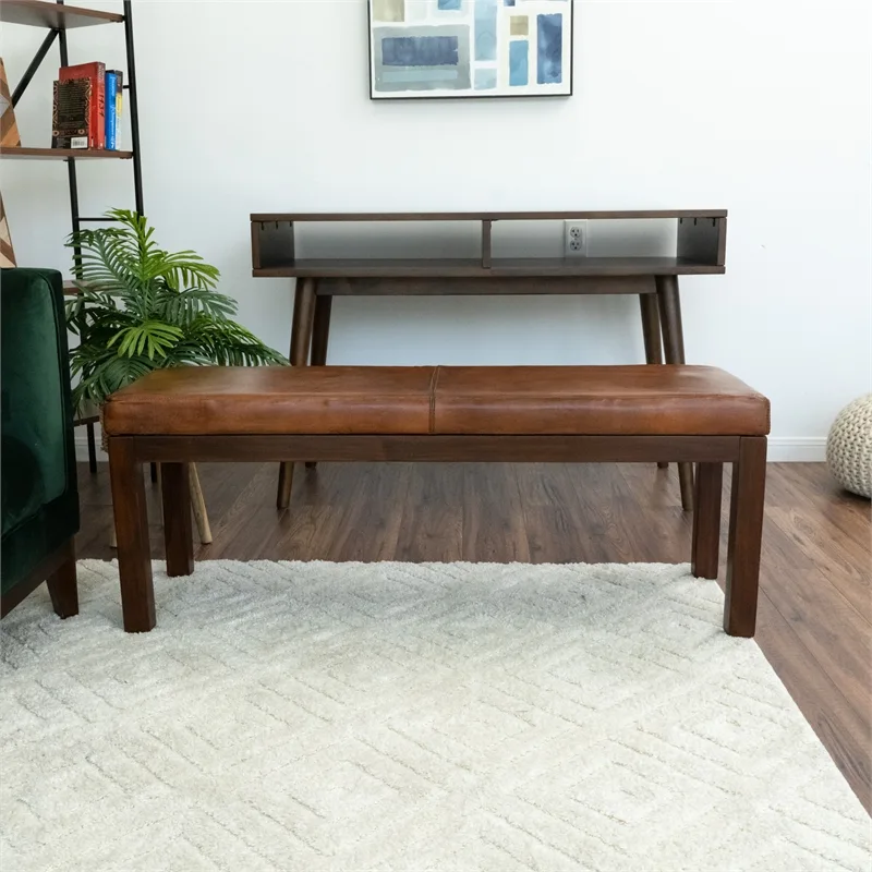 Allora Mid-Century Modern Leather Bench