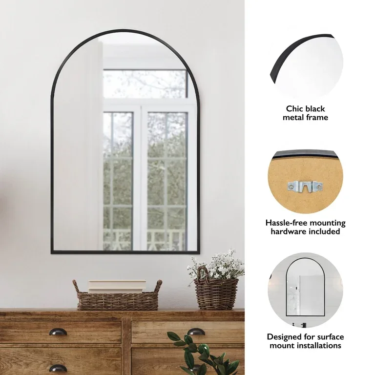 Black Metal Arched Wall Mirror