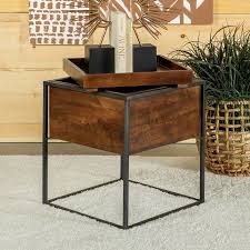Square Wood and Metal Side Table