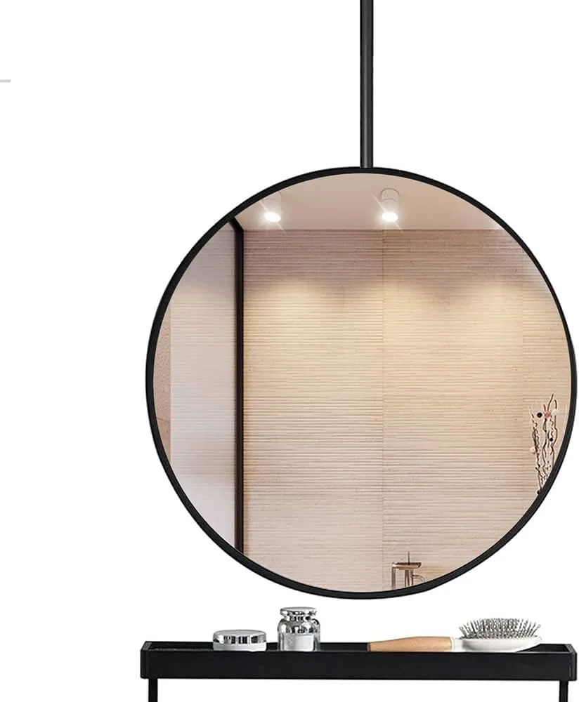 Matte Black Ceiling Mount Round Mirror
