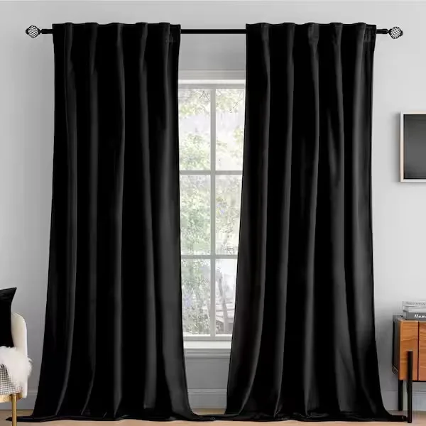 Curtain Panels Solid Black Velvet Curtain