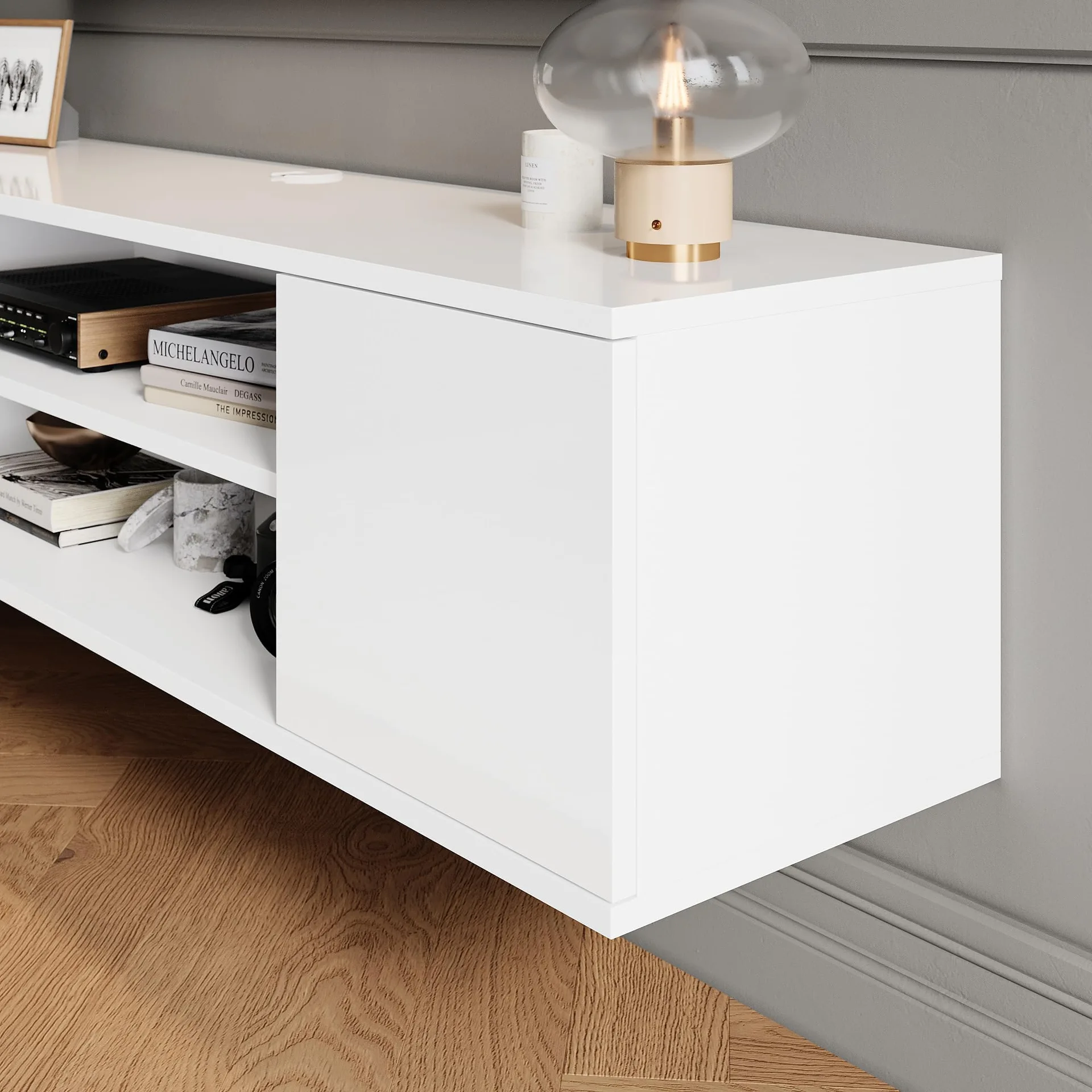 Modern White Floating Media Console
