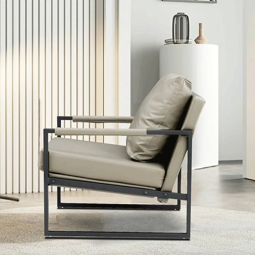 Leather Accent Chair with Metal Frame