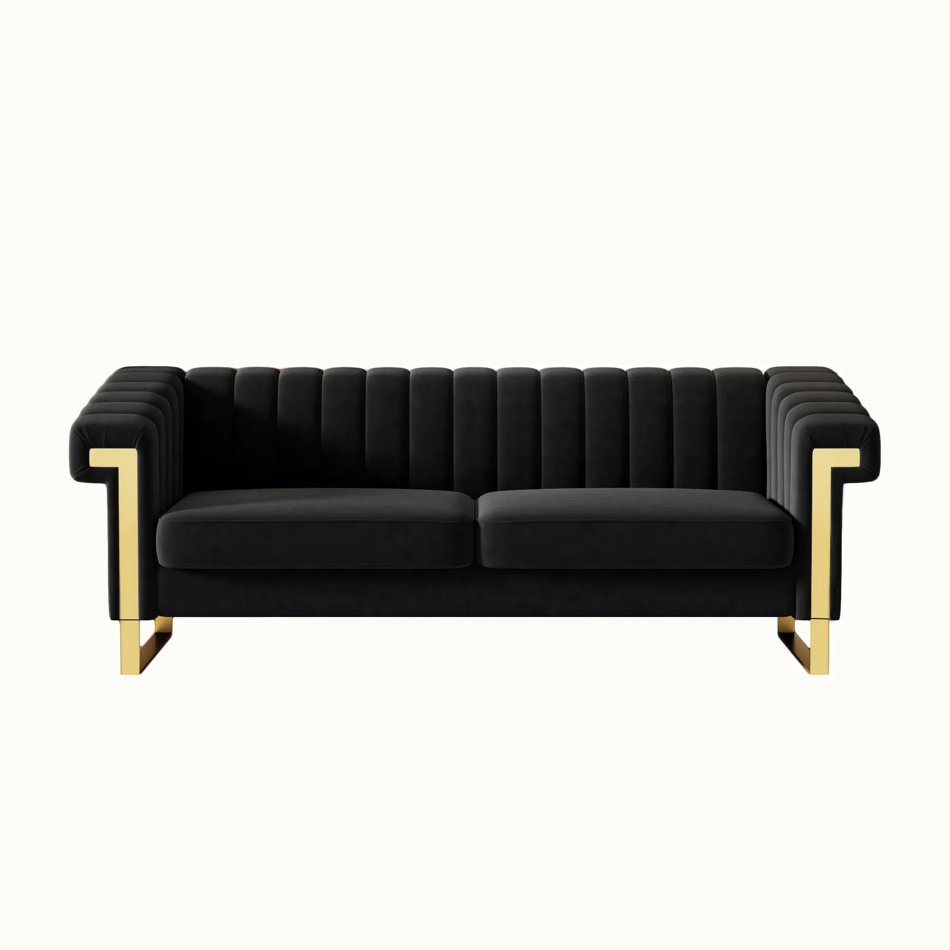 Black Velvet Channel Tufted Sofa