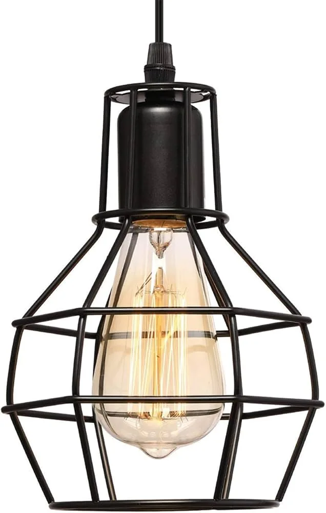 Matte Black Metal Wire Cage Pendant Light