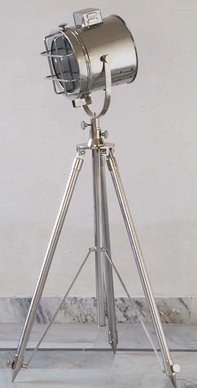 Chrome Metal Tripod Floor Lamp