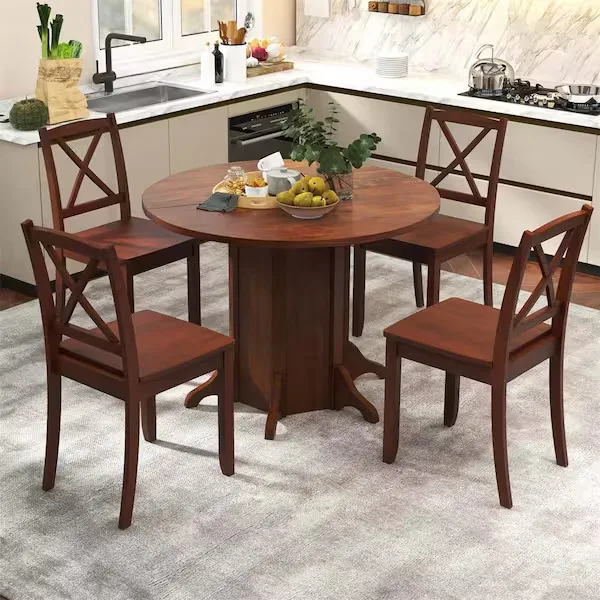 Round Walnut Wood Dining Table