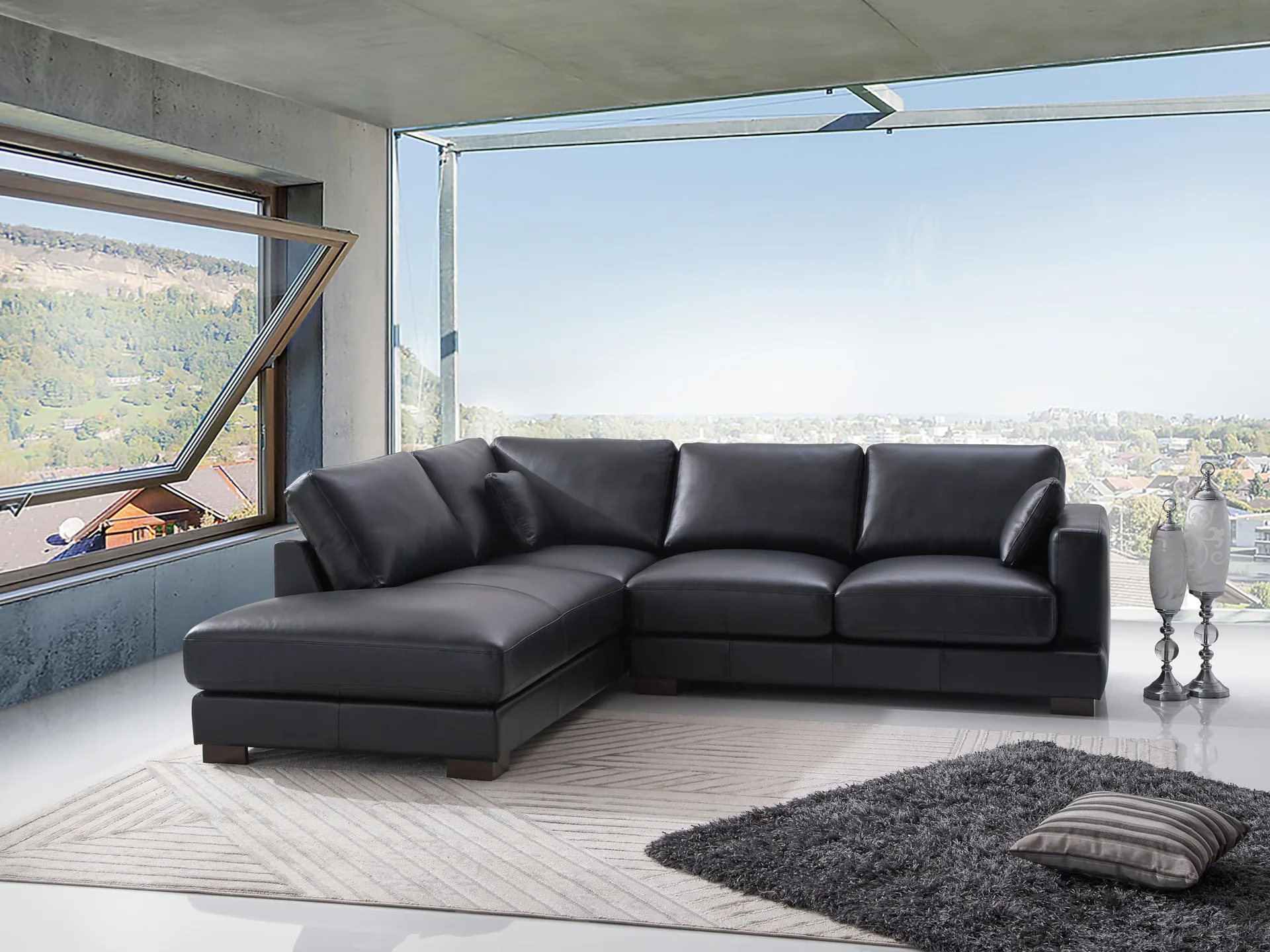 Black Leather Sectional Sofa