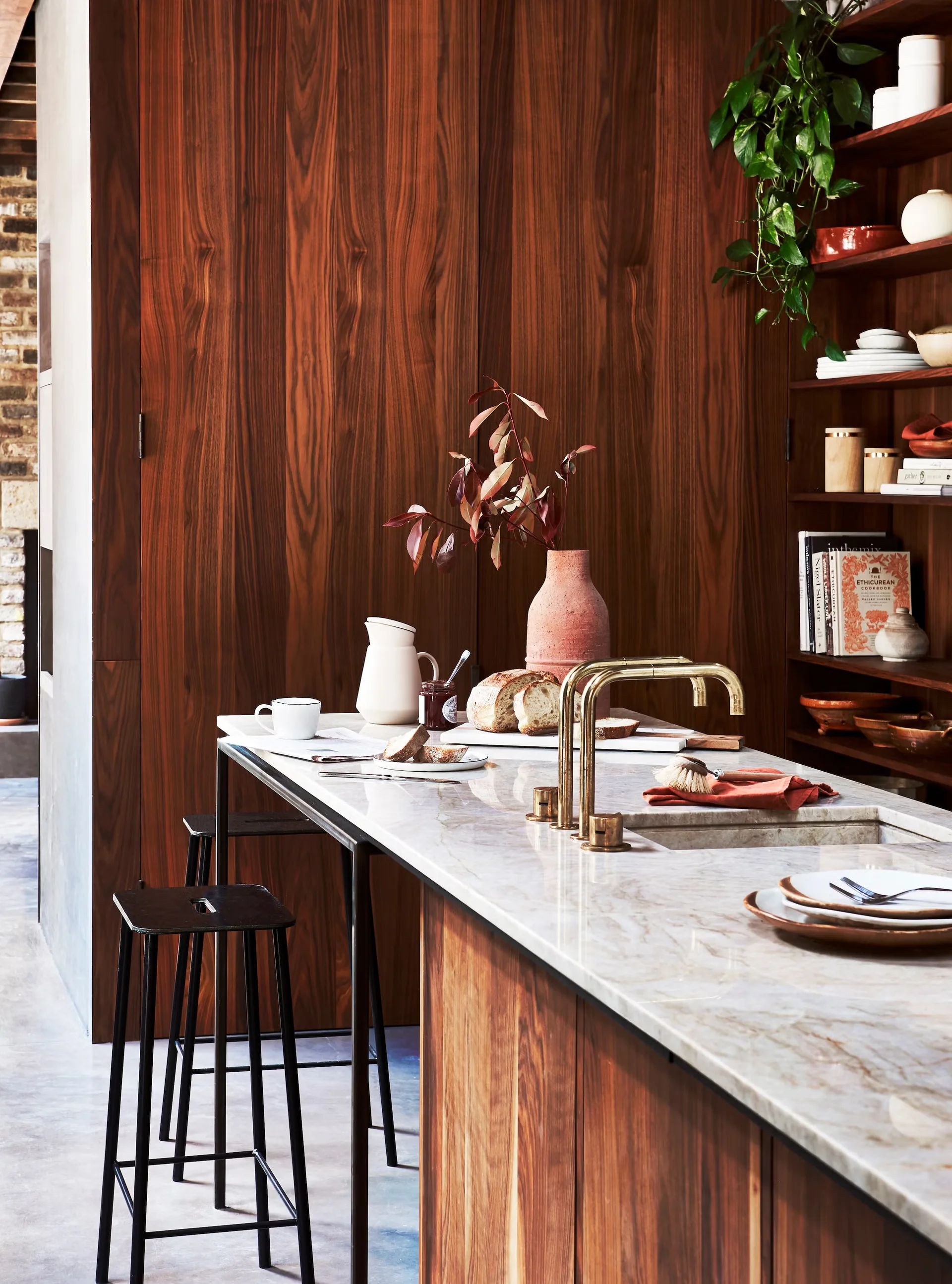 Wood and Marble Kitchen Island
