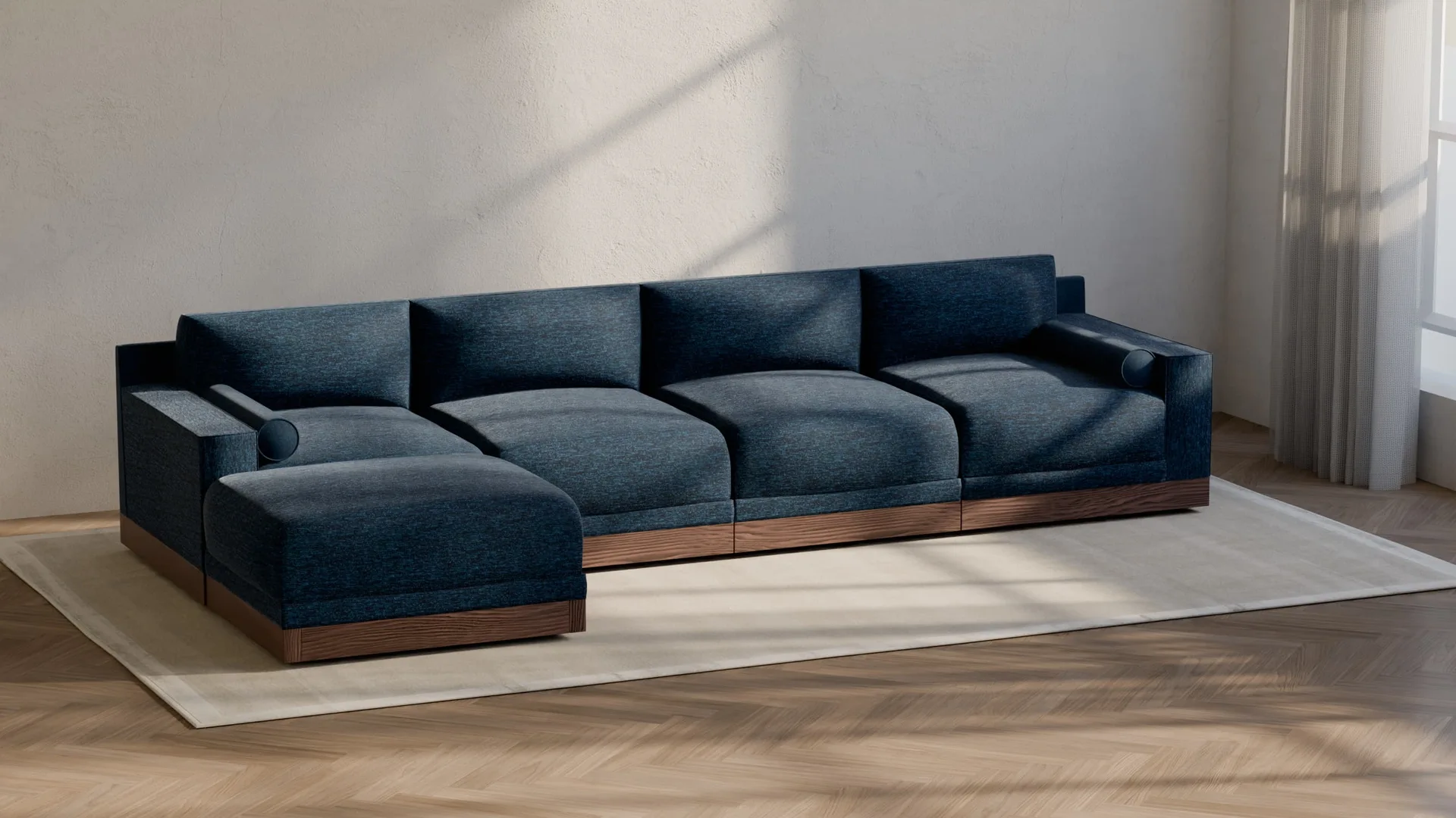 Blue Textured Fabric Sectional Sofa