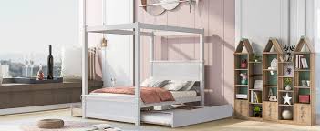 White Wood Canopy Bed