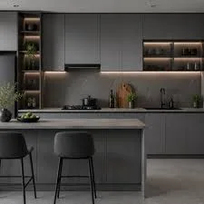 Modern Matte Gray Kitchen Island
