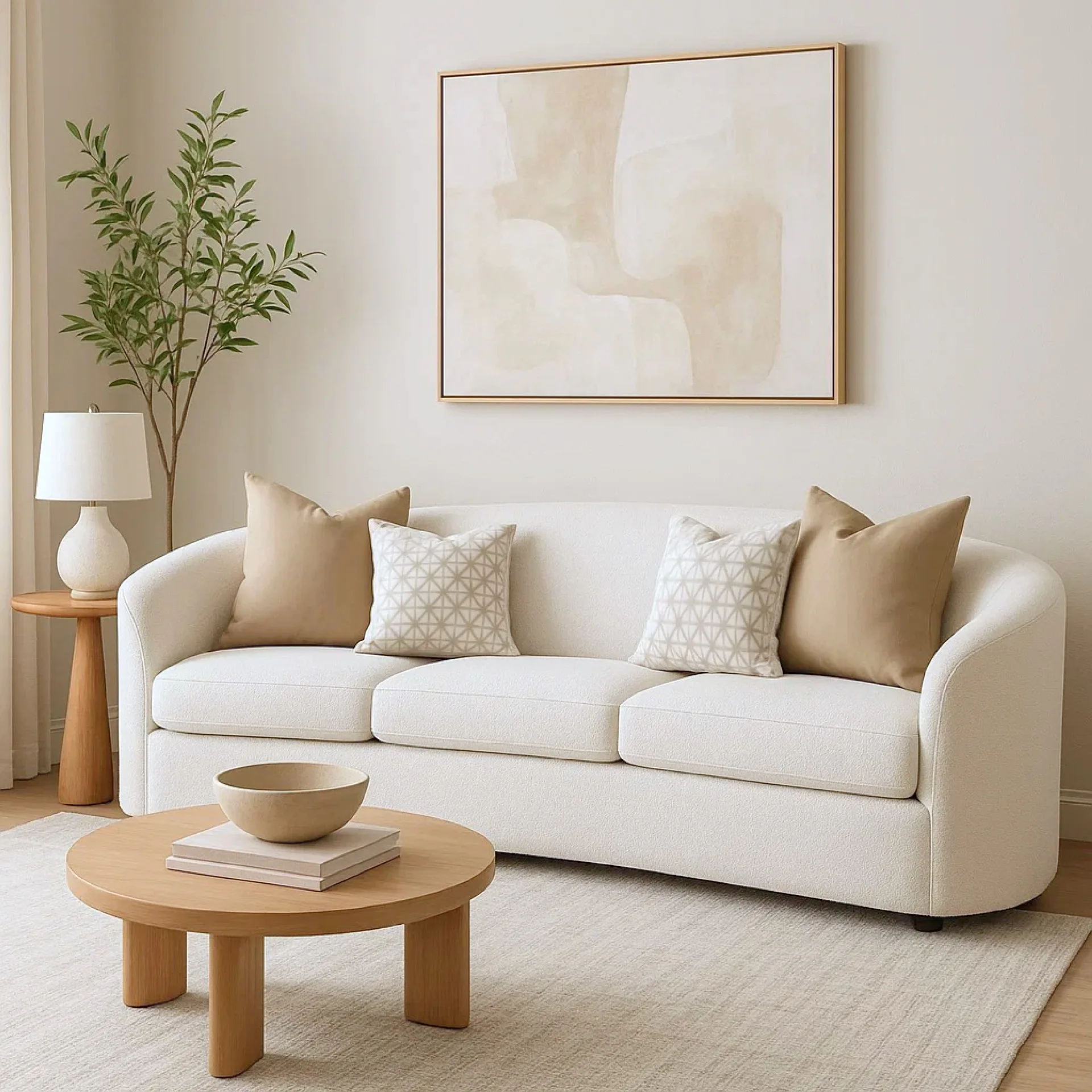Tia Cream Boucle Curved Sofa