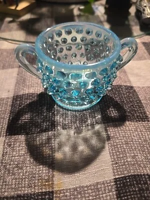 Fenton Opalescent Aqua Blue Glass Decorative Bowl
