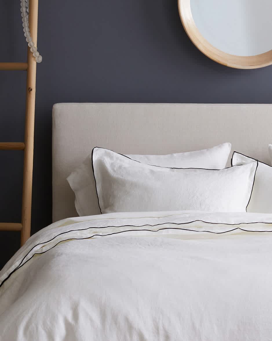 European Linen Double Embroidered Edge Duvet Cover Set